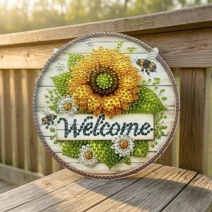 Hand Crafted Diamond Art Sunflower Welcome Sun Catcher
